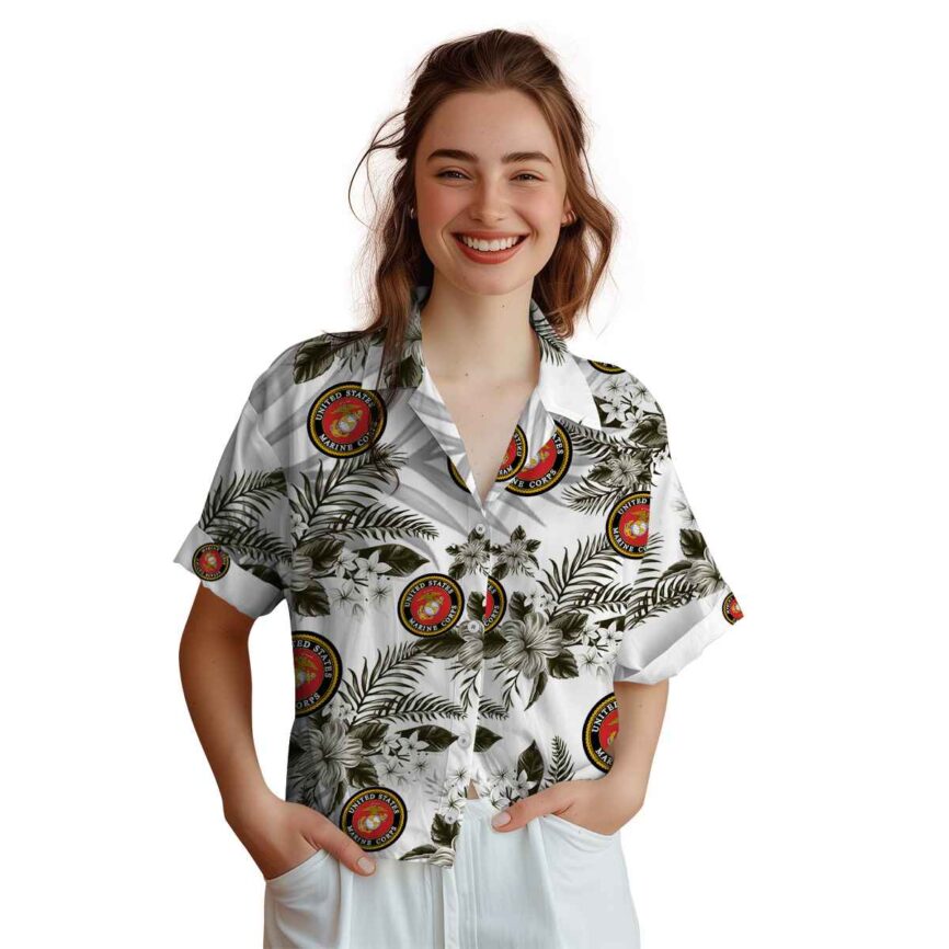 Marine Corps Tropical Blossom Hawaiian Shirt Top rated