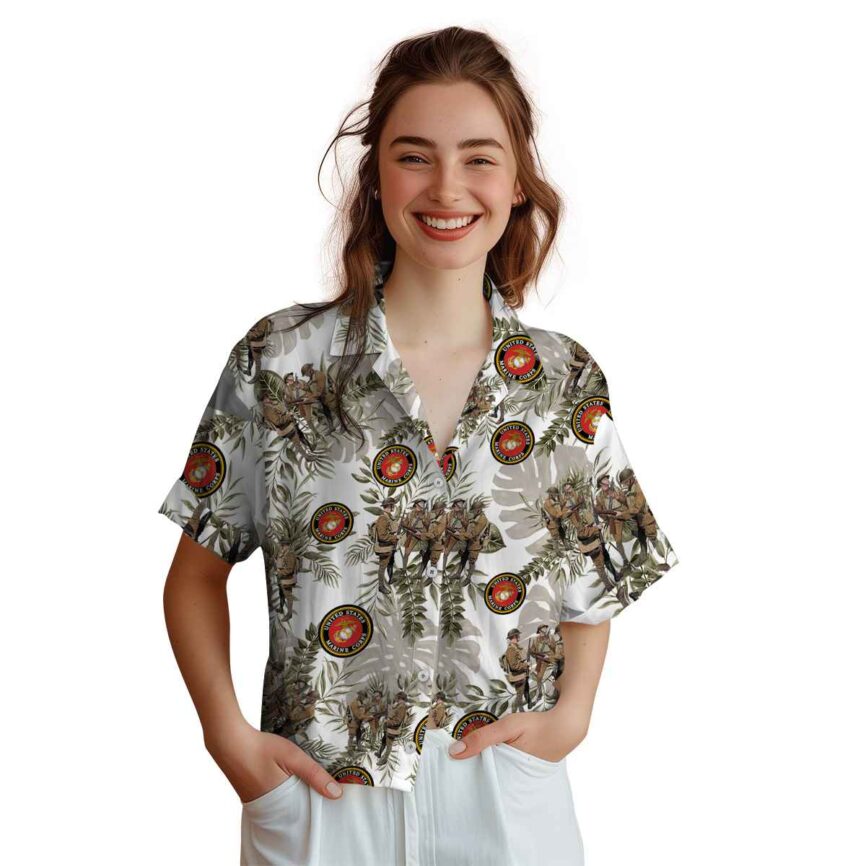 Marine Corps Tropical Fronds Hawaiian Shirt Top rated