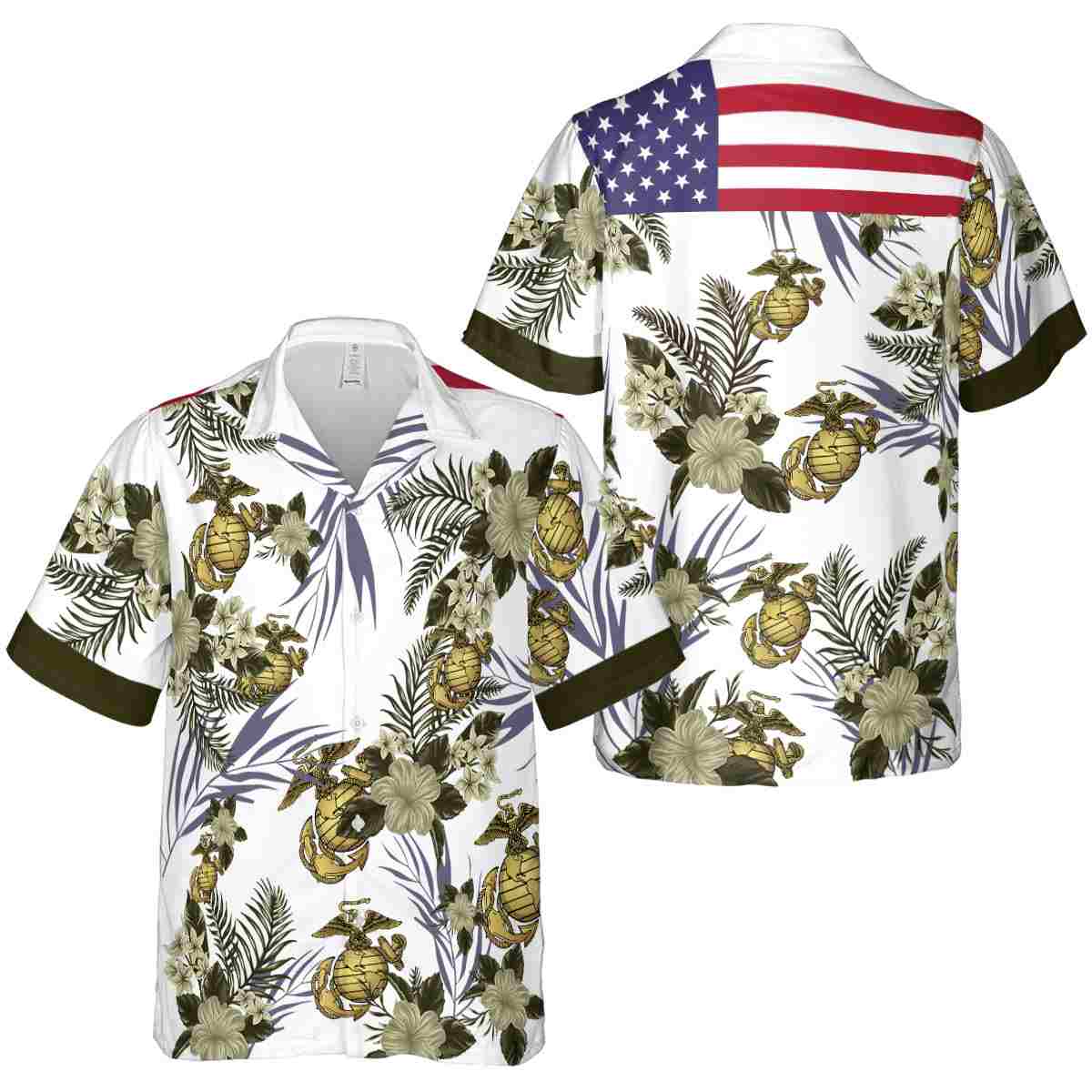 Marine Corps US Flag Floral Hawaiian Shirt Premium grade Marine Corps US Flag Floral Hawaiian Shirt Premium grade
