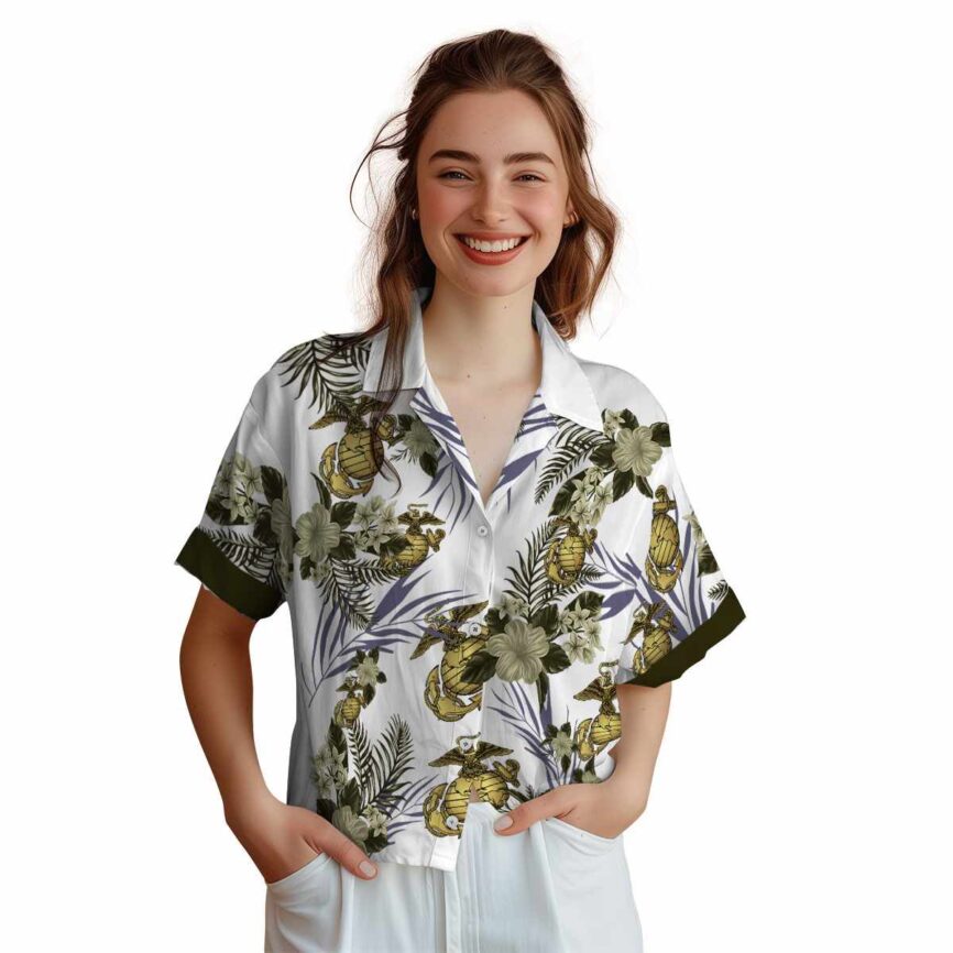 Marine Corps US Flag Floral Hawaiian Shirt Top rated