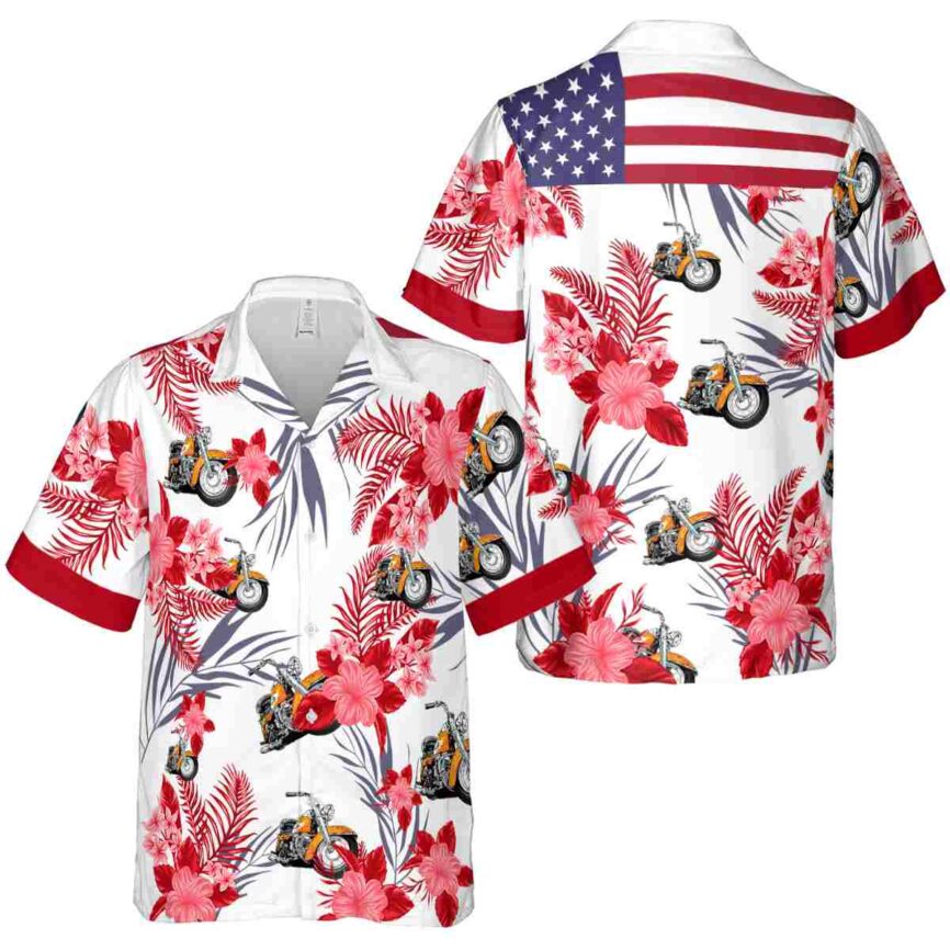 Motorcycle US Flag Floral Hawaiian Shirt Premium grade
