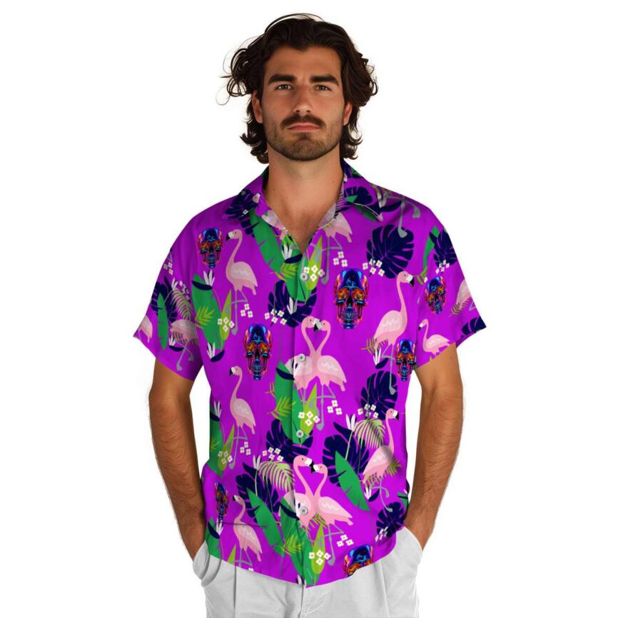 Neon Flamingo Leaf Hawaiian Shirt New Arrival