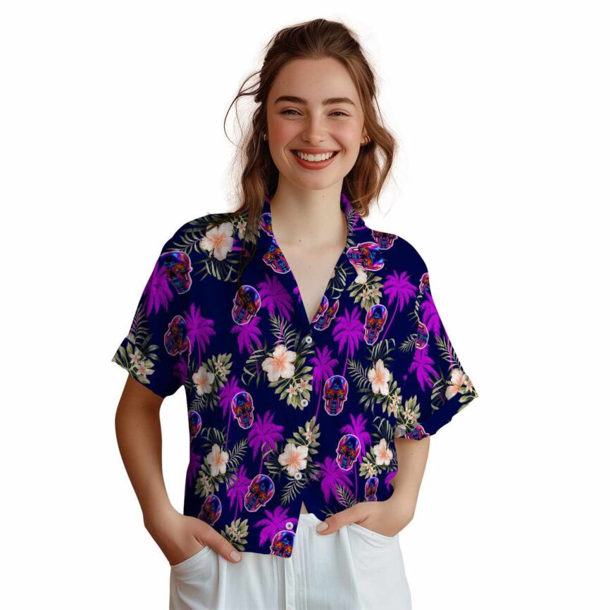 Neon Hibiscus Palm Hawaiian Shirt Top rated
