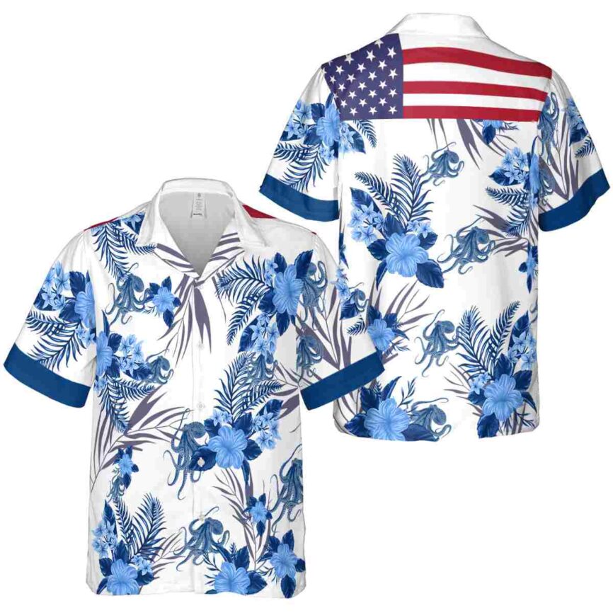 Octopus US Flag Floral Hawaiian Shirt Premium grade