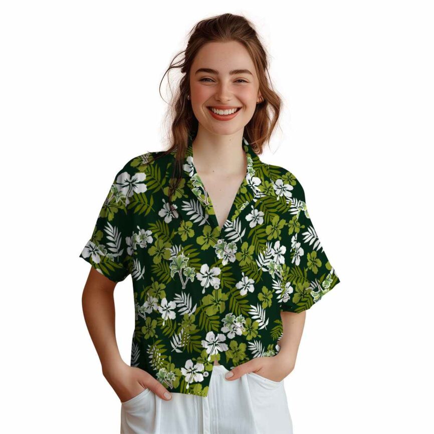 Palm Tree Leafy Hibiscus Hawaiian Shirt Top rated