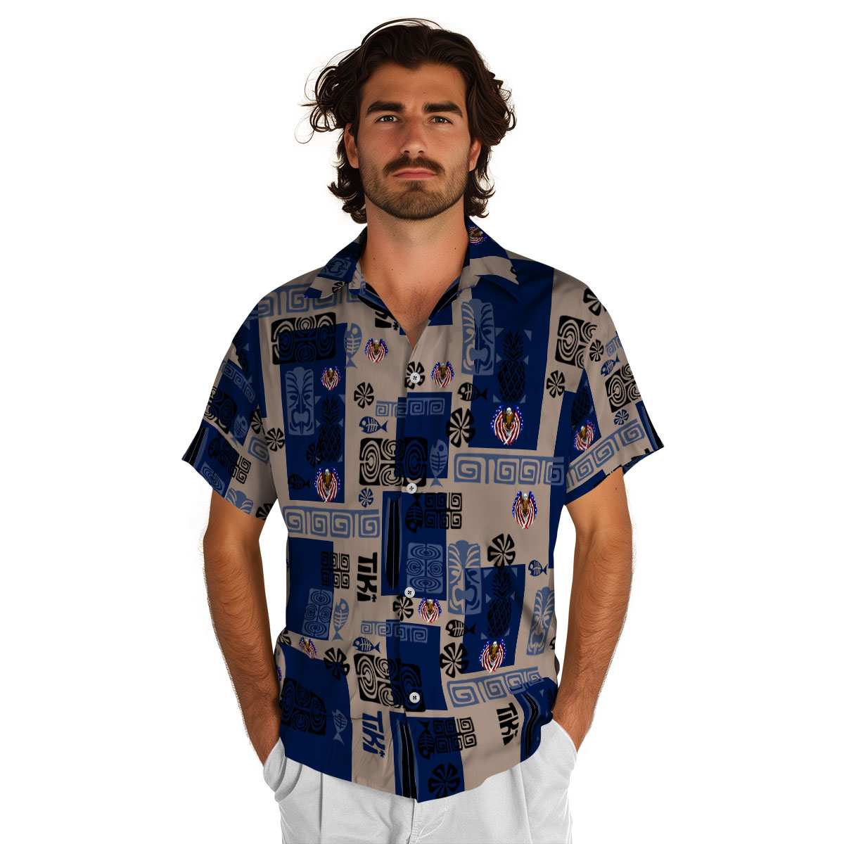 Patriotic Tiki Motifs Hawaiian Shirt New Arrival Patriotic Tiki Motifs Hawaiian Shirt New Arrival