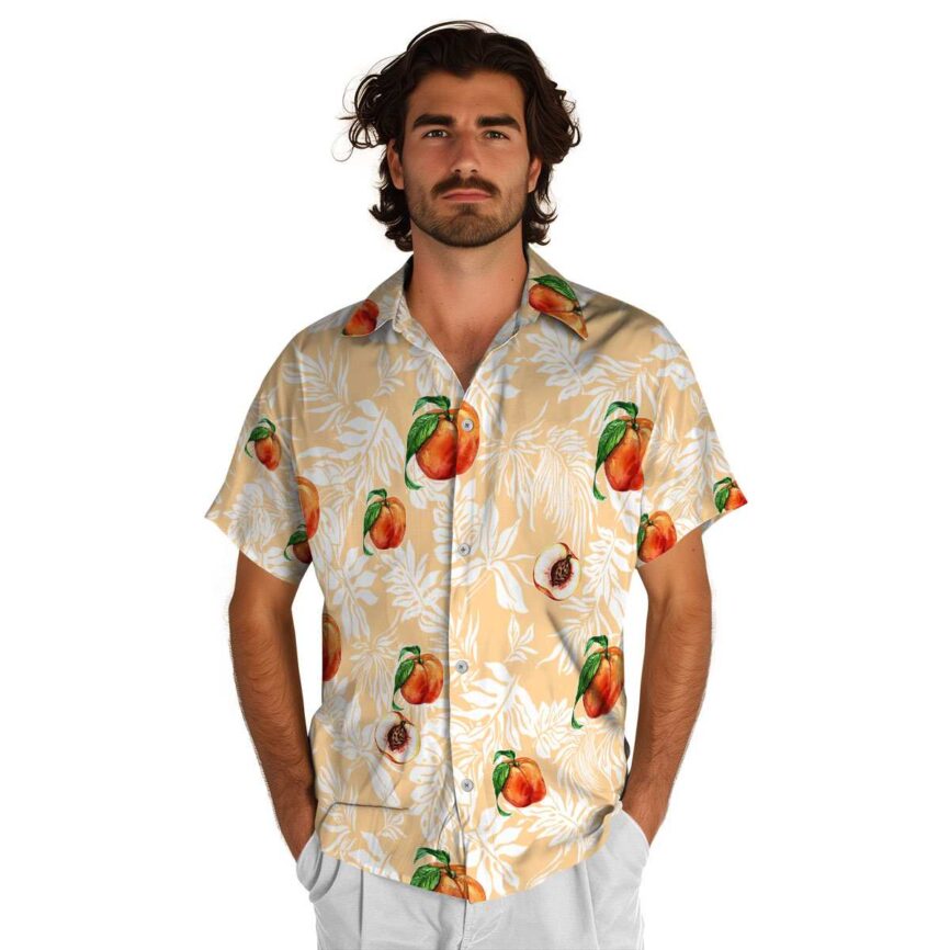 Peach Bold Foliage Hawaiian Shirt New Arrival