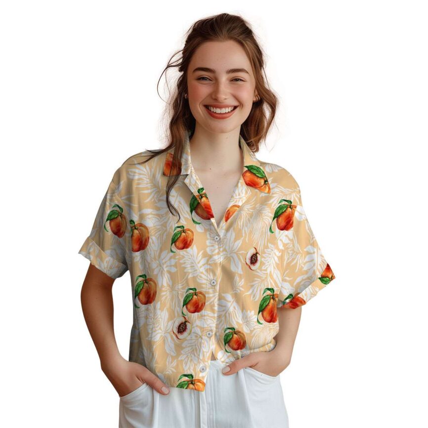 Peach Bold Foliage Hawaiian Shirt Top rated