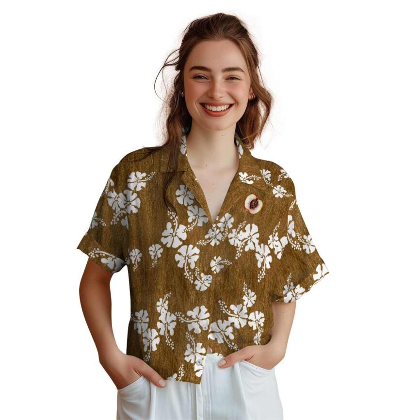 Peach Hibiscus Blossom Hawaiian Shirt Top rated