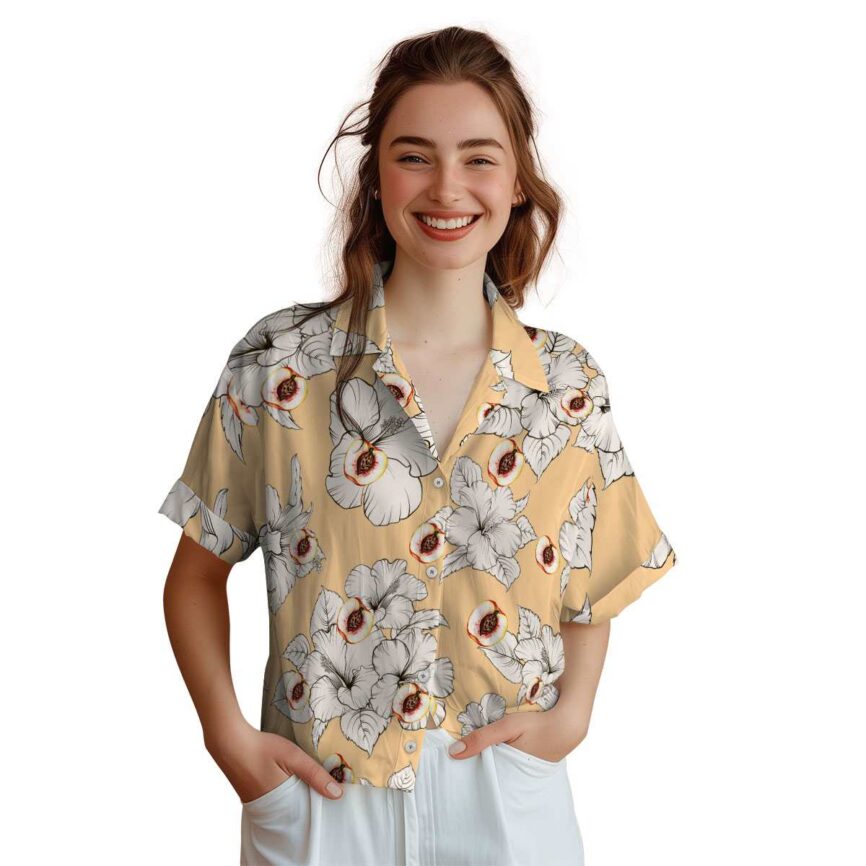 Peach Hibiscus Flower Hawaiian Shirt Top rated