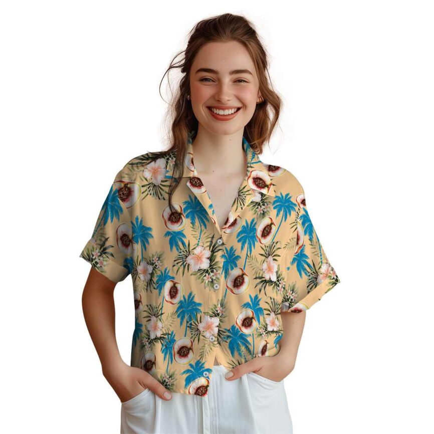 Peach Hibiscus Palm Hawaiian Shirt Top rated