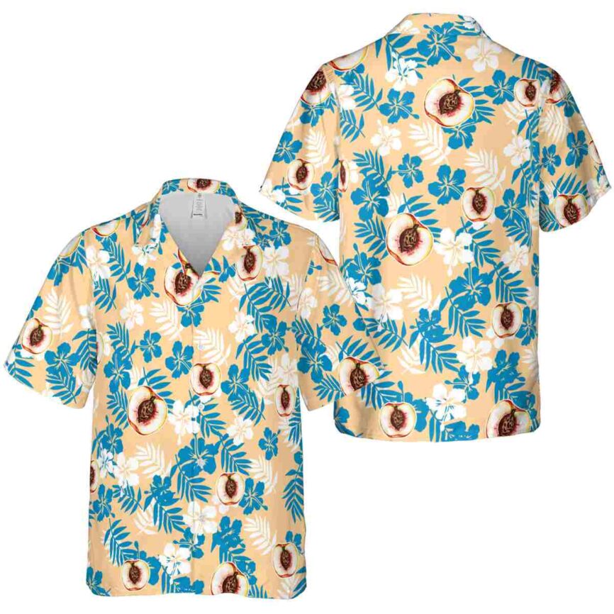 Peach Leafy Hibiscus Hawaiian Shirt Premium grade