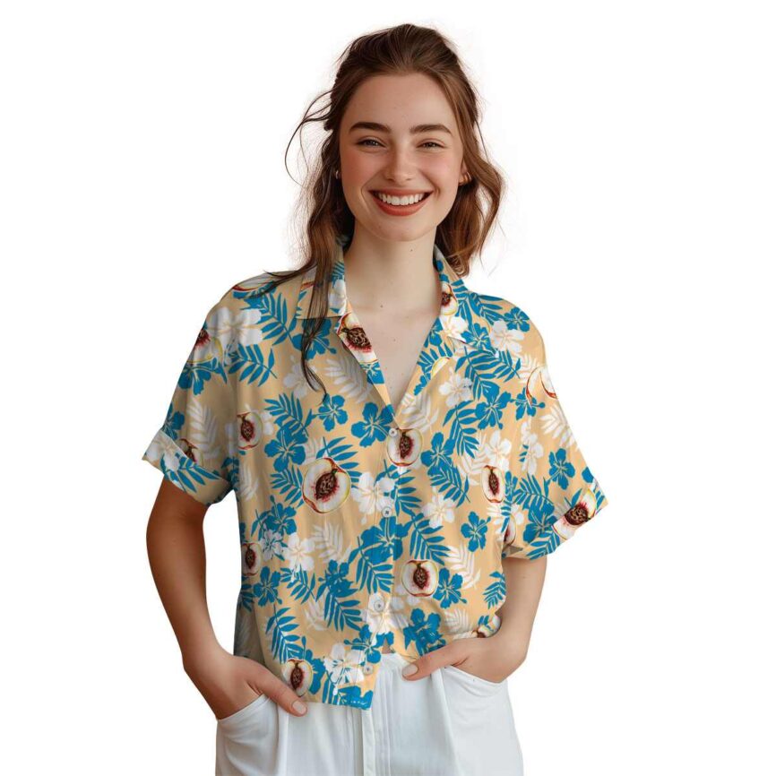 Peach Leafy Hibiscus Hawaiian Shirt Top rated