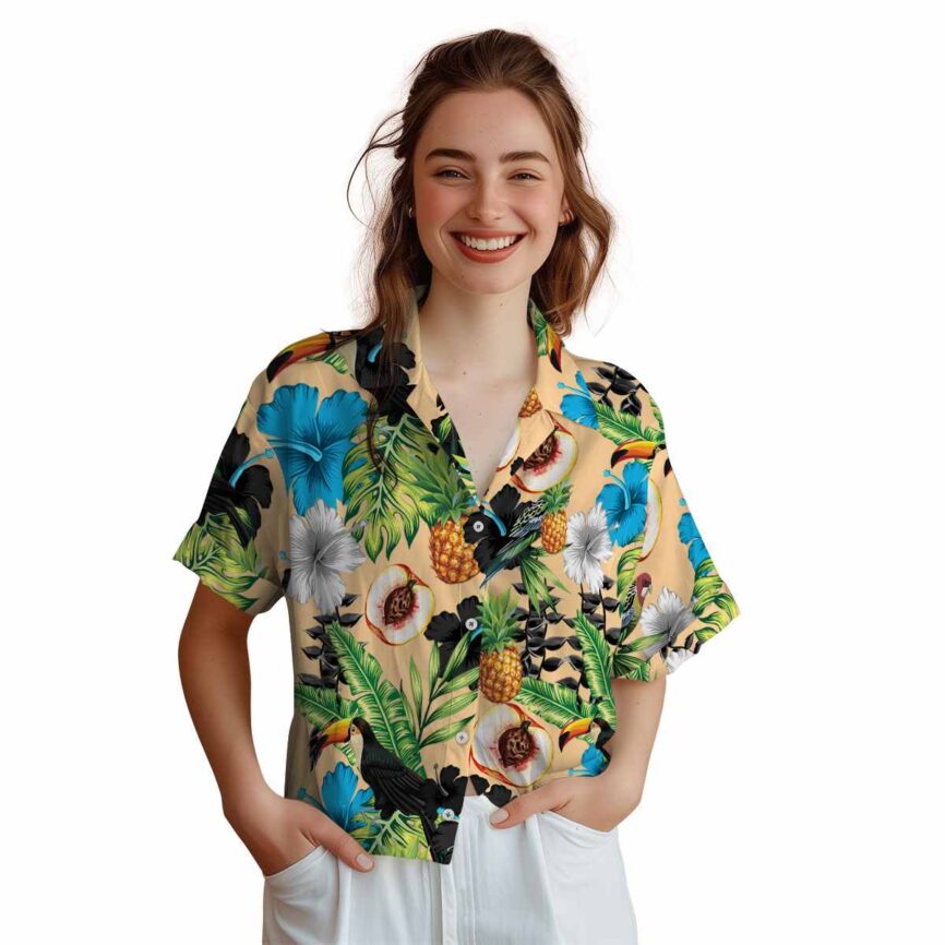 Peach Leafy Toucan Hawaiian Shirt Top rated