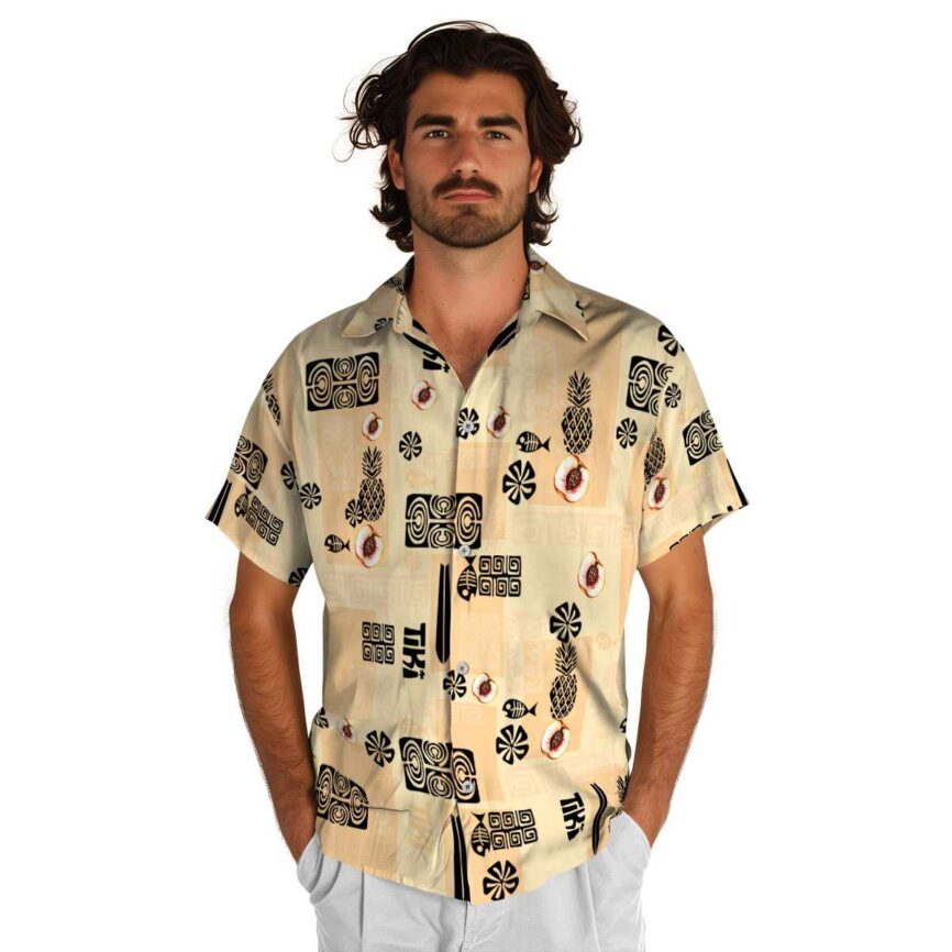 Peach Tiki Motifs Hawaiian Shirt New Arrival