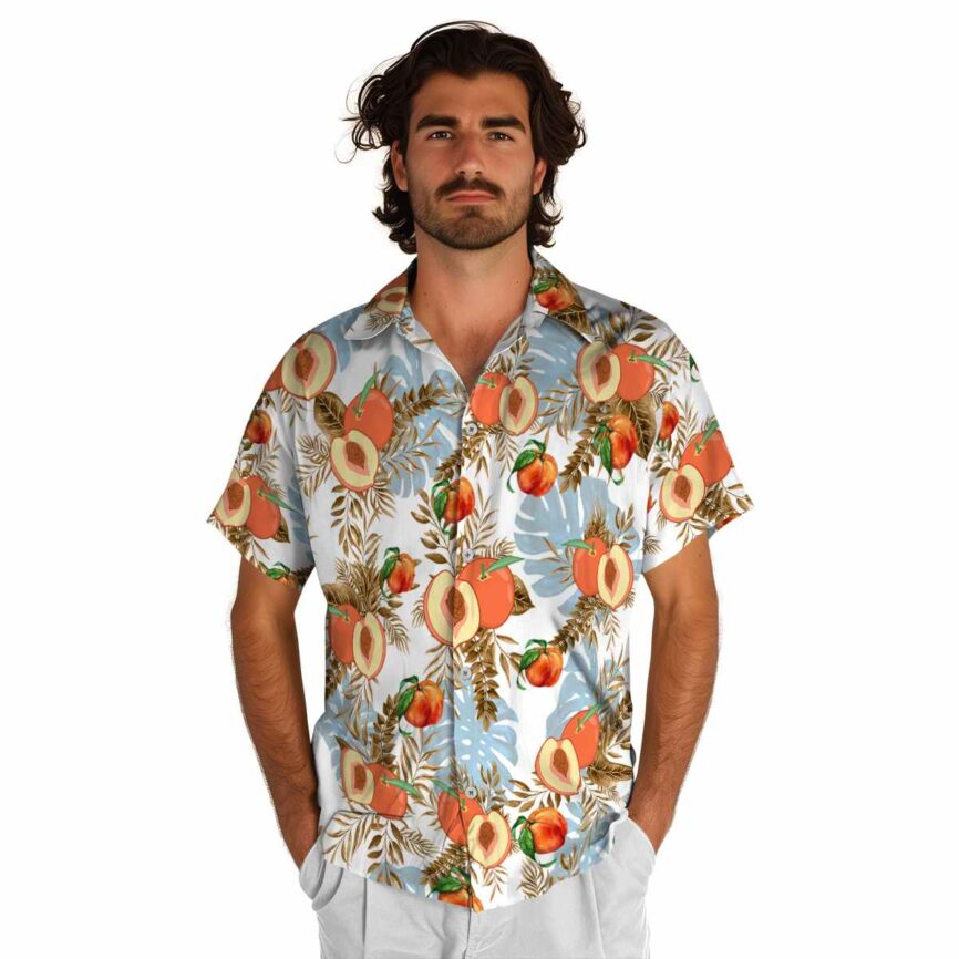 Peach Tropical Fronds Hawaiian Shirt New Arrival