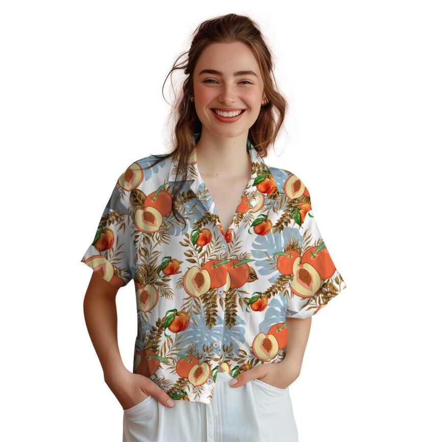 Peach Tropical Fronds Hawaiian Shirt Top rated