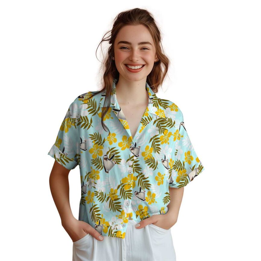 Penguin Leafy Hibiscus Hawaiian Shirt Top rated