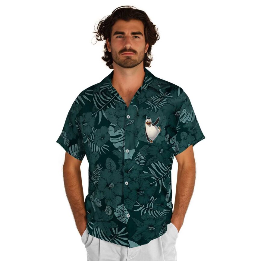 Penguin Monochrome Floral Hawaiian Shirt New Arrival