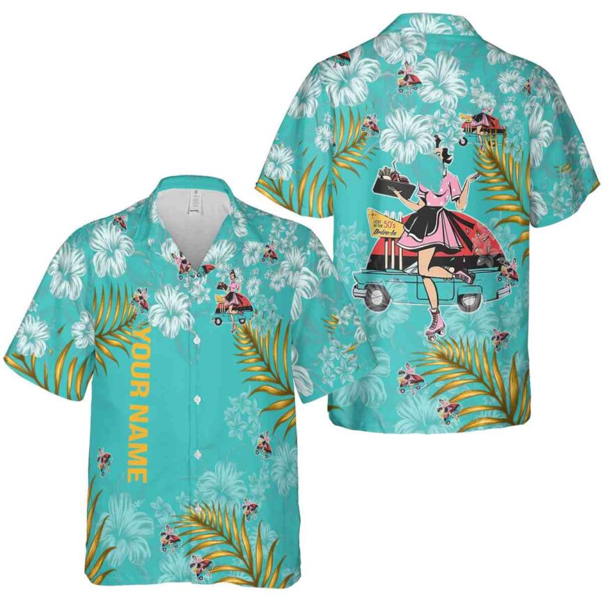 Personalized 50s Hibiscus Pattern Hawaiian Shirt Premium grade