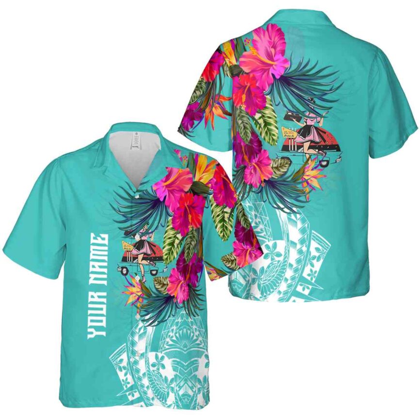 Personalized 50s Polynesian Flowers Hawaiian Shirt Premium grade