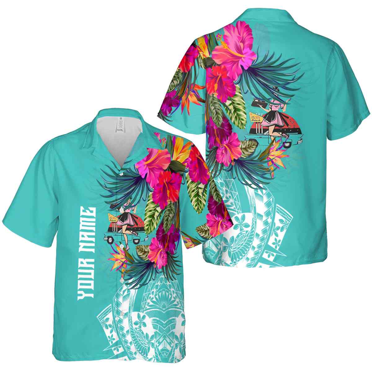Personalized 50s Polynesian Flowers Hawaiian Shirt Premium grade Personalized 50s Polynesian Flowers Hawaiian Shirt Premium grade