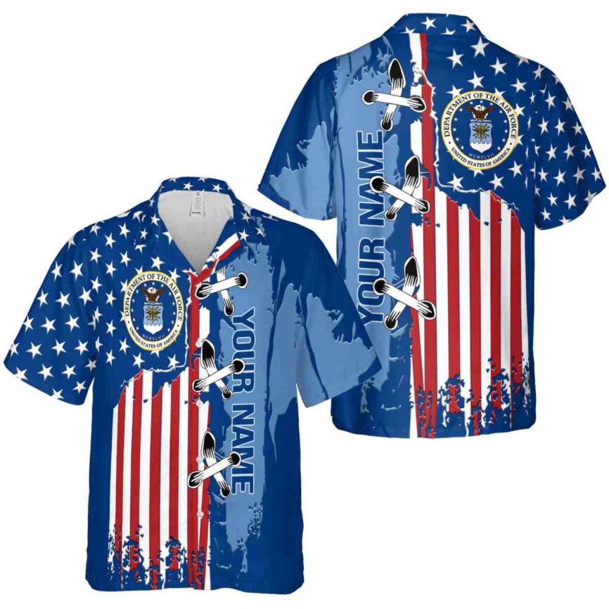 Personalized Air Force Flag Stitches Hawaiian Shirt Premium grade