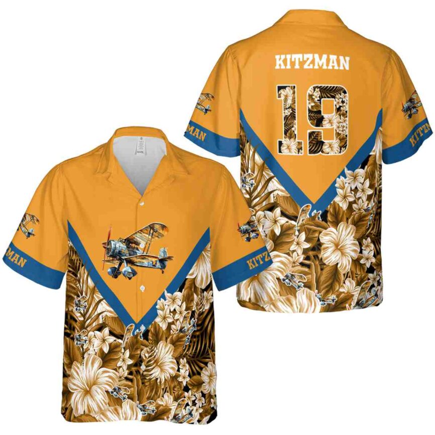 Personalized Airplane Bold Floral Number Hawaiian Shirt Premium grade