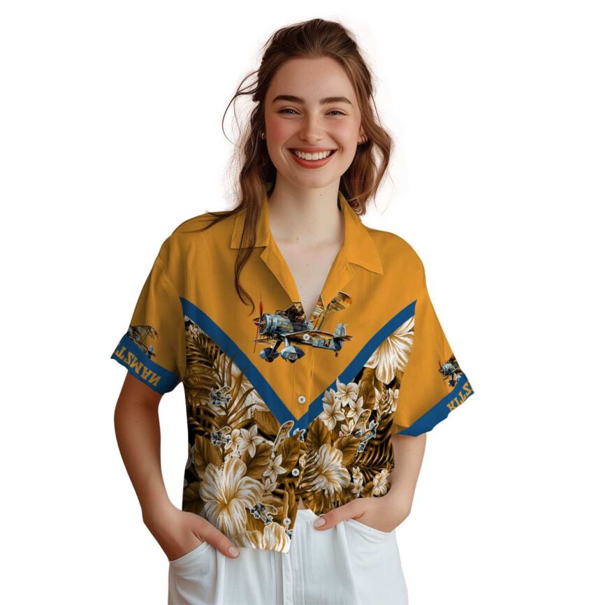 Personalized Airplane Bold Floral Number Hawaiian Shirt Top rated