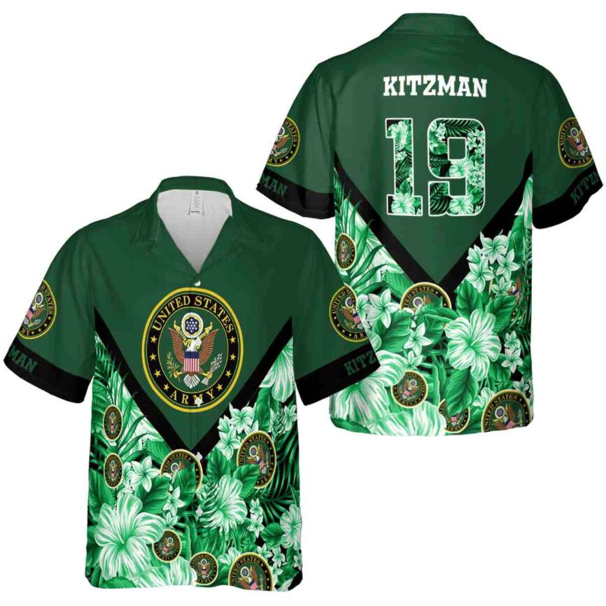 Personalized Army Bold Floral Number Hawaiian Shirt Premium grade