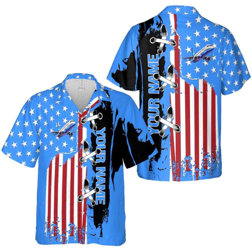 Personalized Aviation Flag Stitches Hawaiian Shirt Premium grade