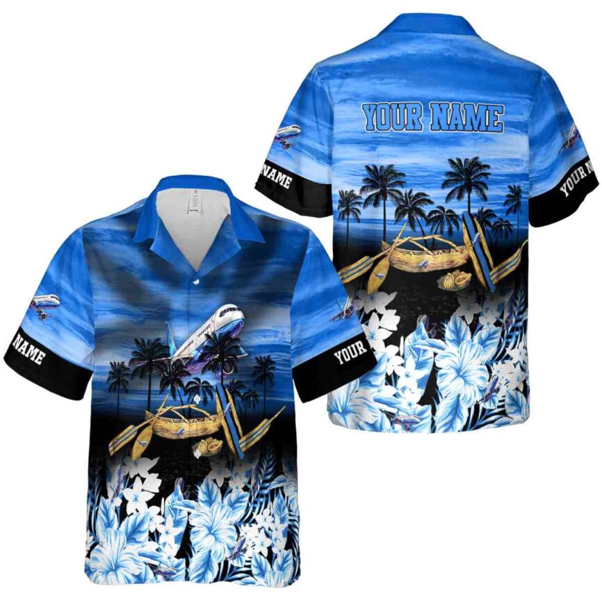 Personalized Aviation Sunset Beach Canoe Hawaiian Shirt Premium grade