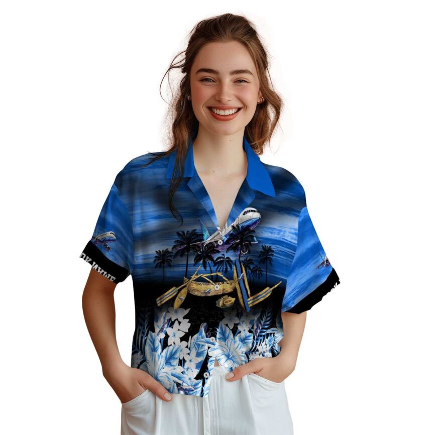 Personalized Aviation Sunset Beach Canoe Hawaiian Shirt Top rated