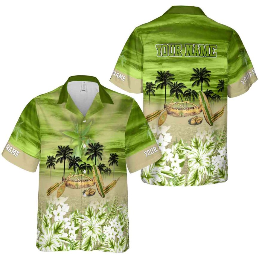 Personalized Bamboo Sunset Beach Canoe Hawaiian Shirt Premium grade