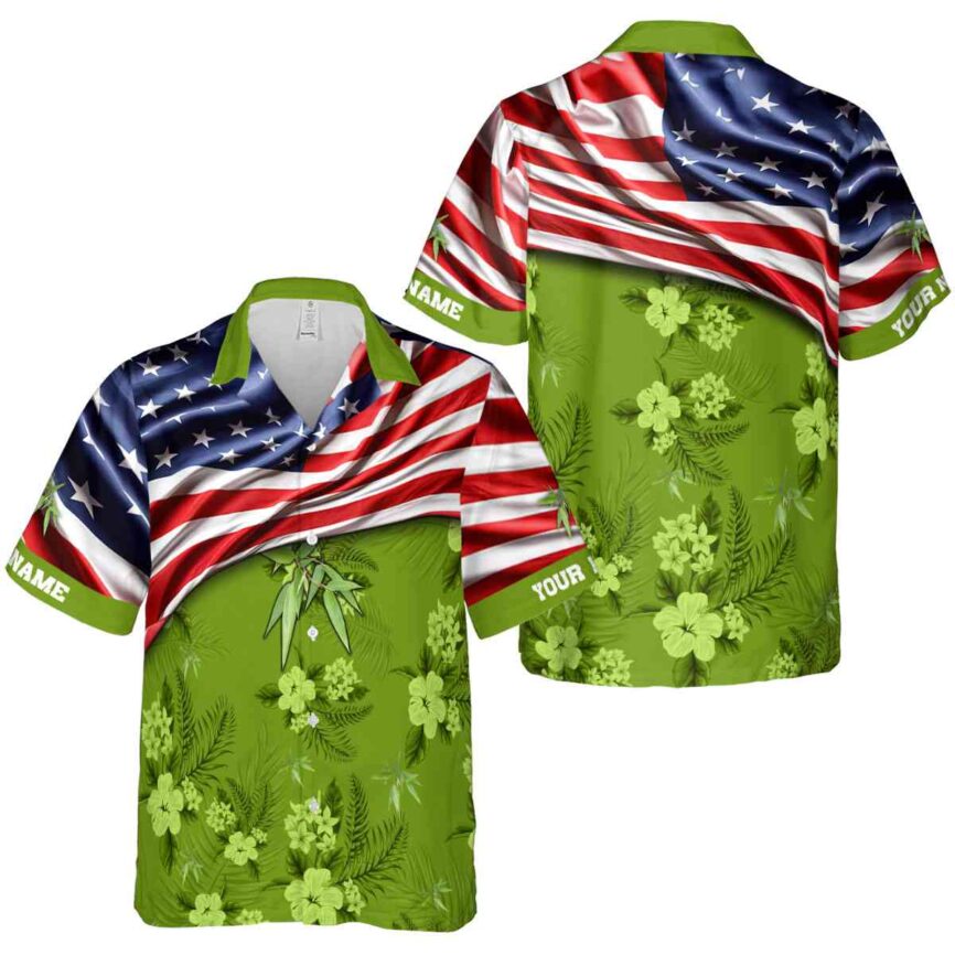 Personalized Bamboo US Flag Themed Hawaiian Shirt Premium grade