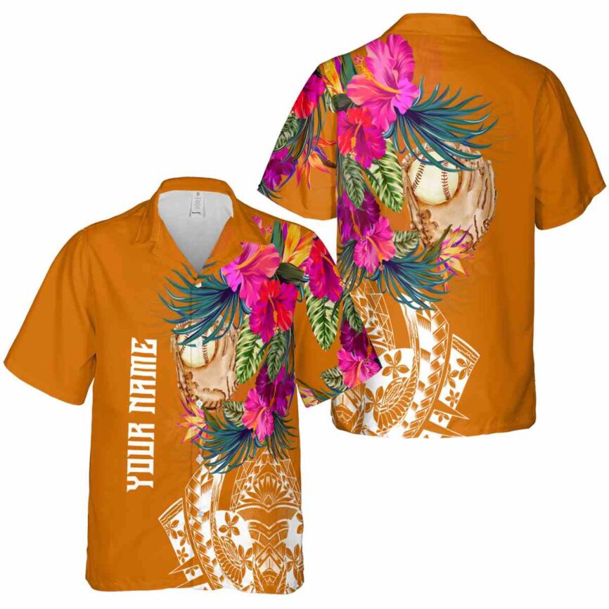 Personalized Baseball Polynesian Flowers Hawaiian Shirt Premium grade