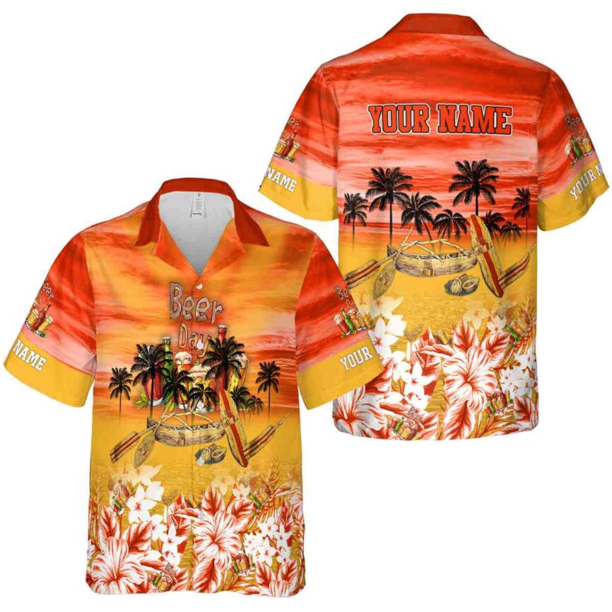 Personalized Beer Sunset Beach Canoe Hawaiian Shirt Premium grade