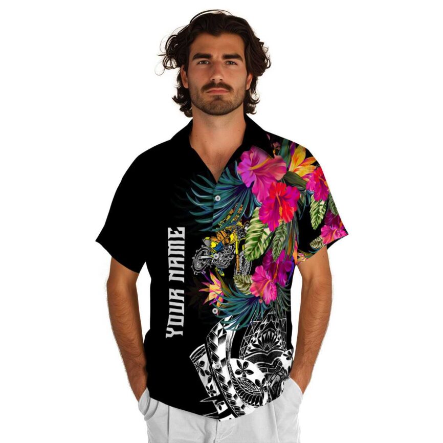 Personalized Biker Polynesian Flowers Hawaiian Shirt New Arrival