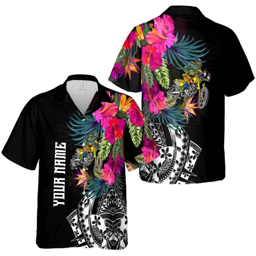 Personalized Biker Polynesian Flowers Hawaiian Shirt Premium grade