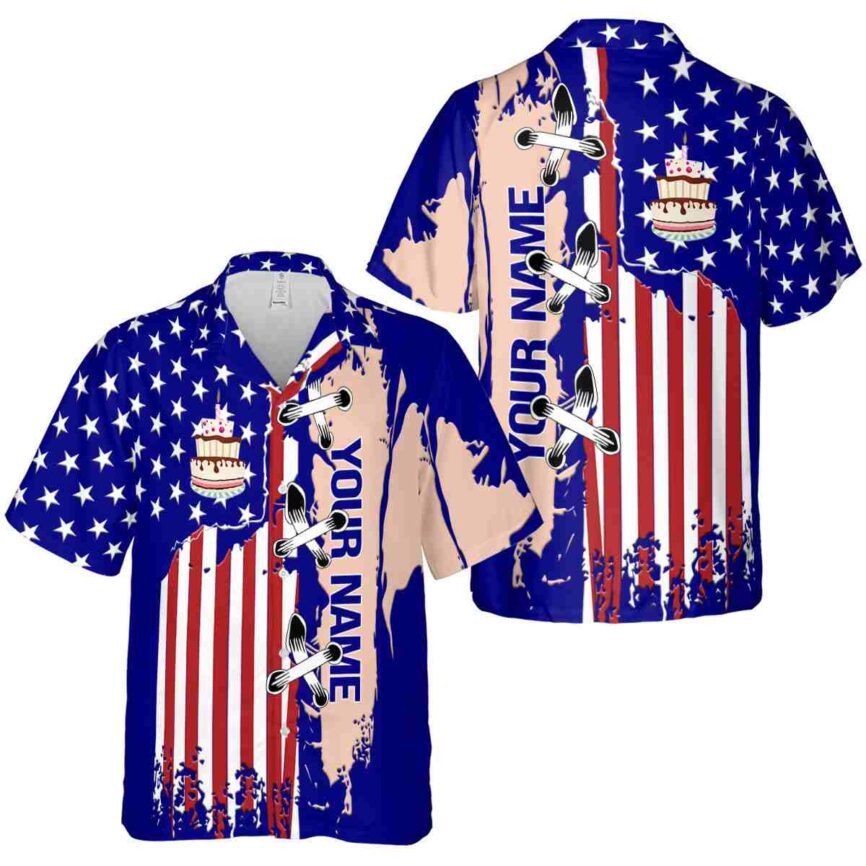 Personalized Birthday Flag Stitches Hawaiian Shirt Premium grade