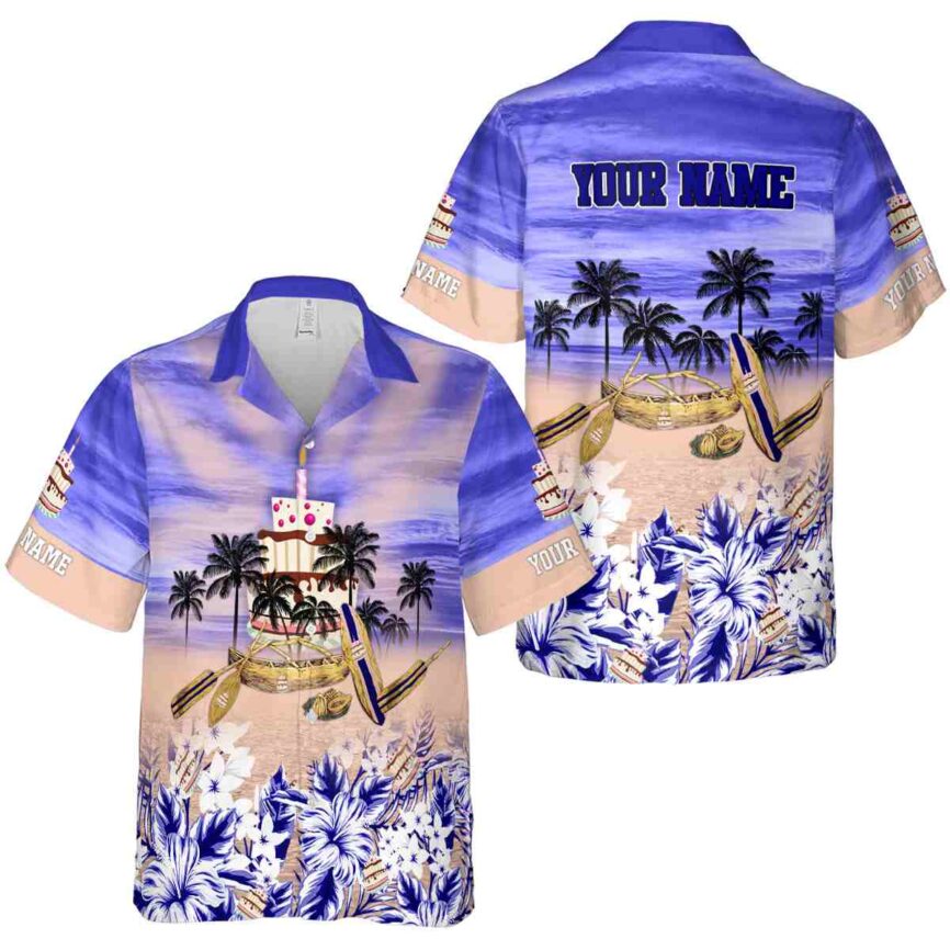 Personalized Birthday Sunset Beach Canoe Hawaiian Shirt Premium grade