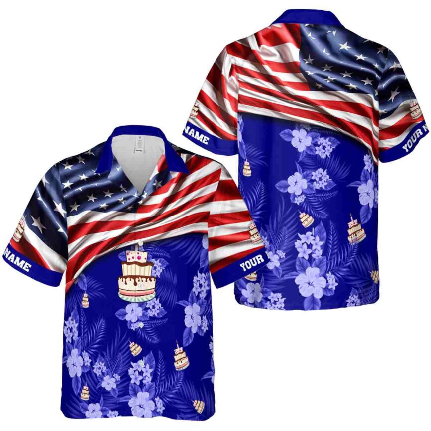 Personalized Birthday US Flag Themed Hawaiian Shirt Premium grade