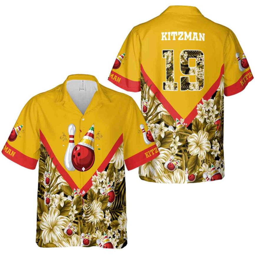 Personalized Bowling Bold Floral Number Hawaiian Shirt Premium grade