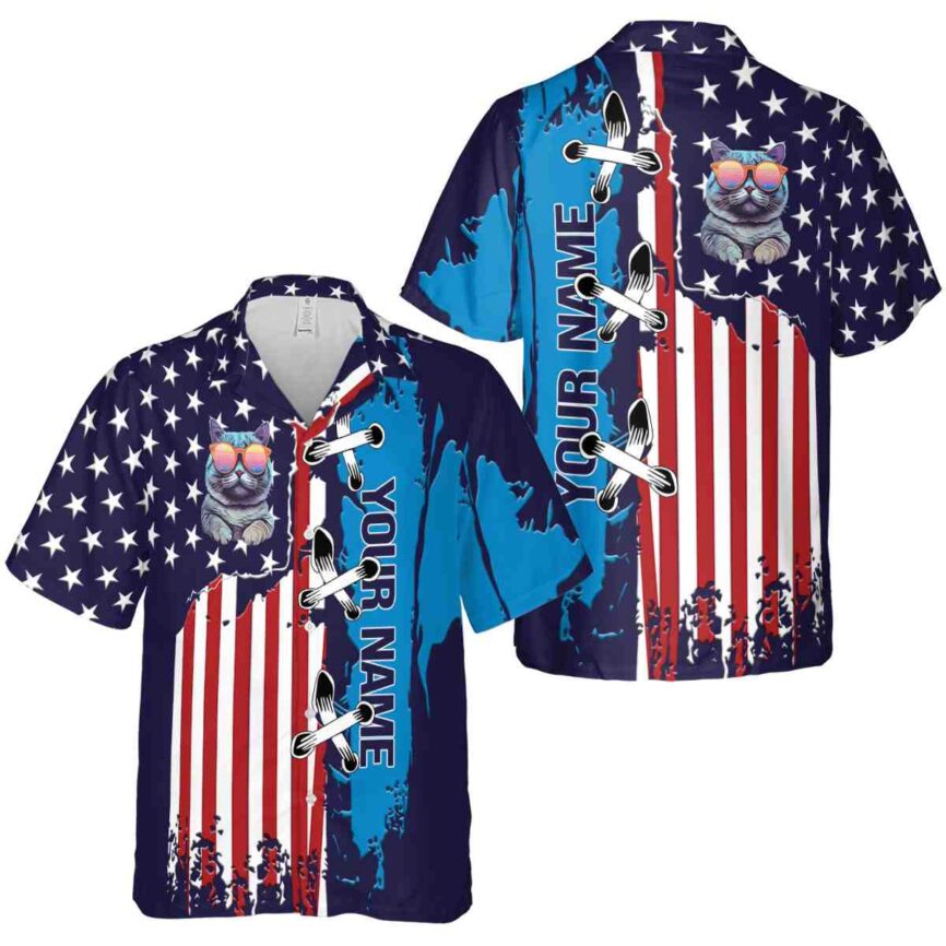 Personalized Cat Flag Stitches Hawaiian Shirt Premium grade