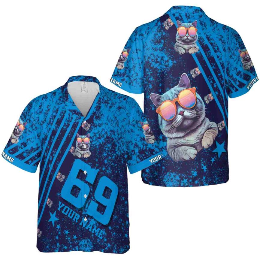 Personalized Cat Stripe Burst Hawaiian Shirt Premium grade