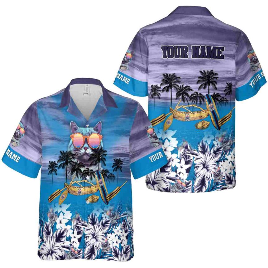Personalized Cat Sunset Beach Canoe Hawaiian Shirt Premium grade