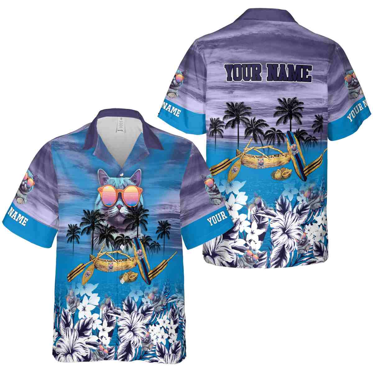 Personalized Cat Sunset Beach Canoe Hawaiian Shirt Premium grade Personalized Cat Sunset Beach Canoe Hawaiian Shirt Premium grade