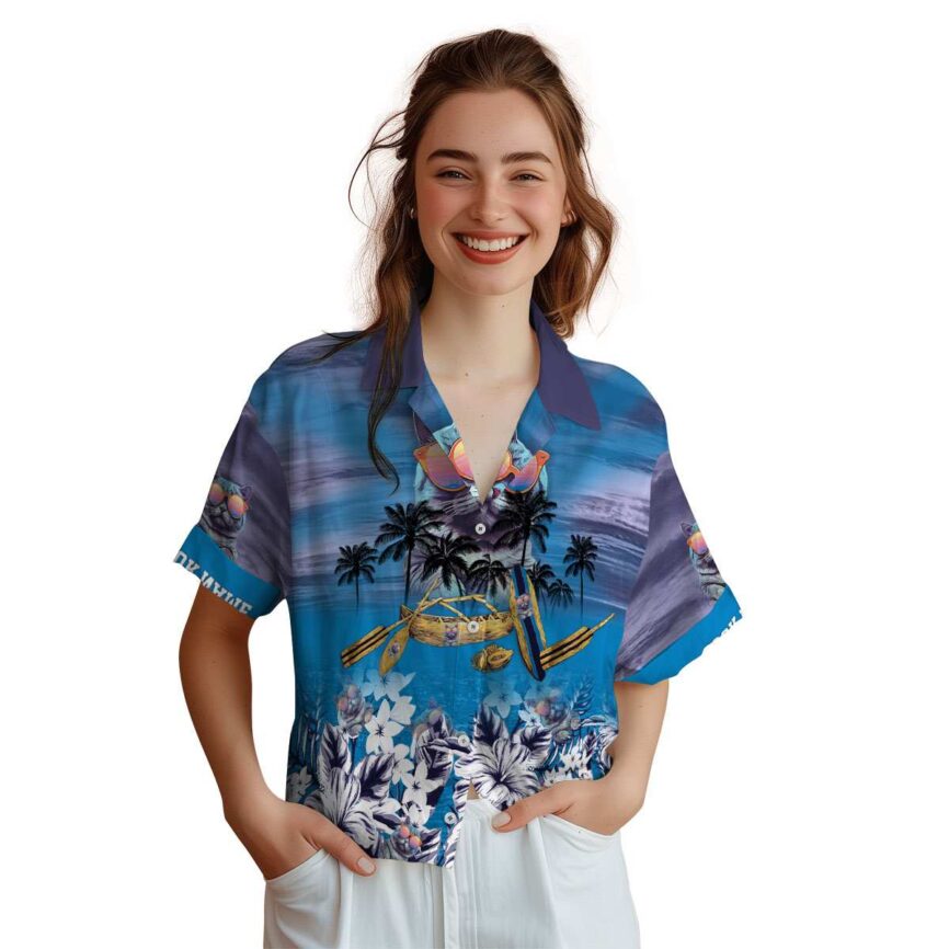 Personalized Cat Sunset Beach Canoe Hawaiian Shirt Top rated