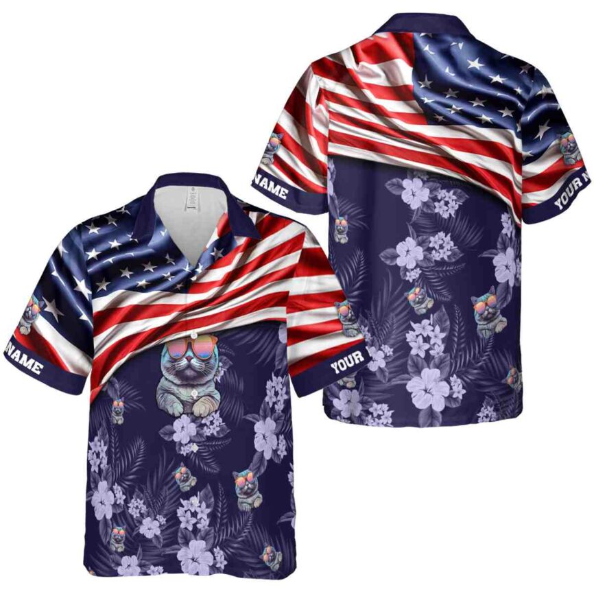 Personalized Cat US Flag Themed Hawaiian Shirt Premium grade