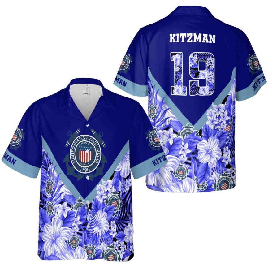 Personalized Coast Guard Bold Floral Number Hawaiian Shirt Premium grade